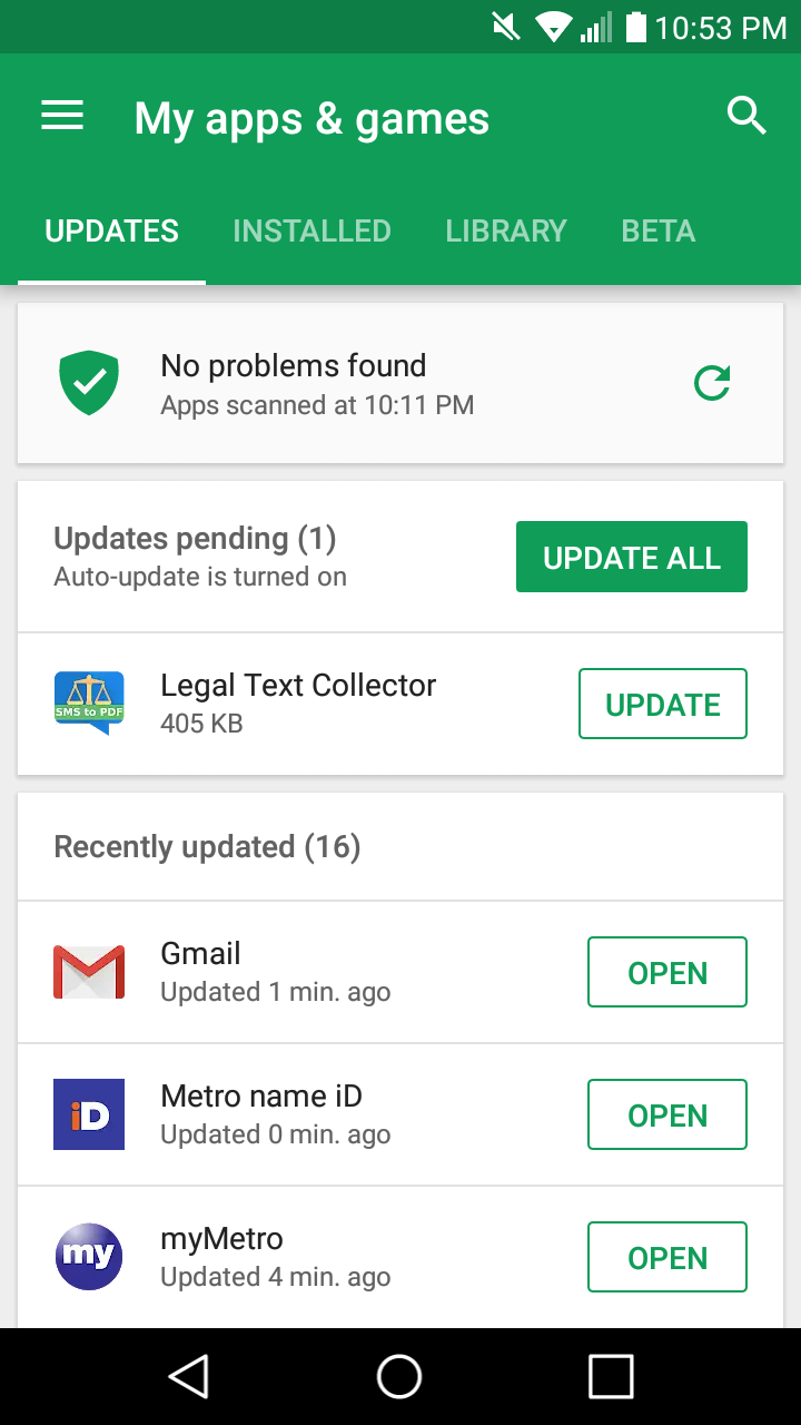 Updates pending screenshot in Google Play