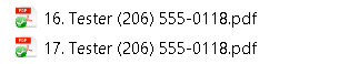 PDF filenames, numbered 5 and 6, same name, different phone numbers