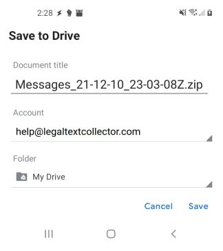 Selecting account and folder when sharing to Google Drive