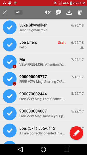 Selecting all conversations