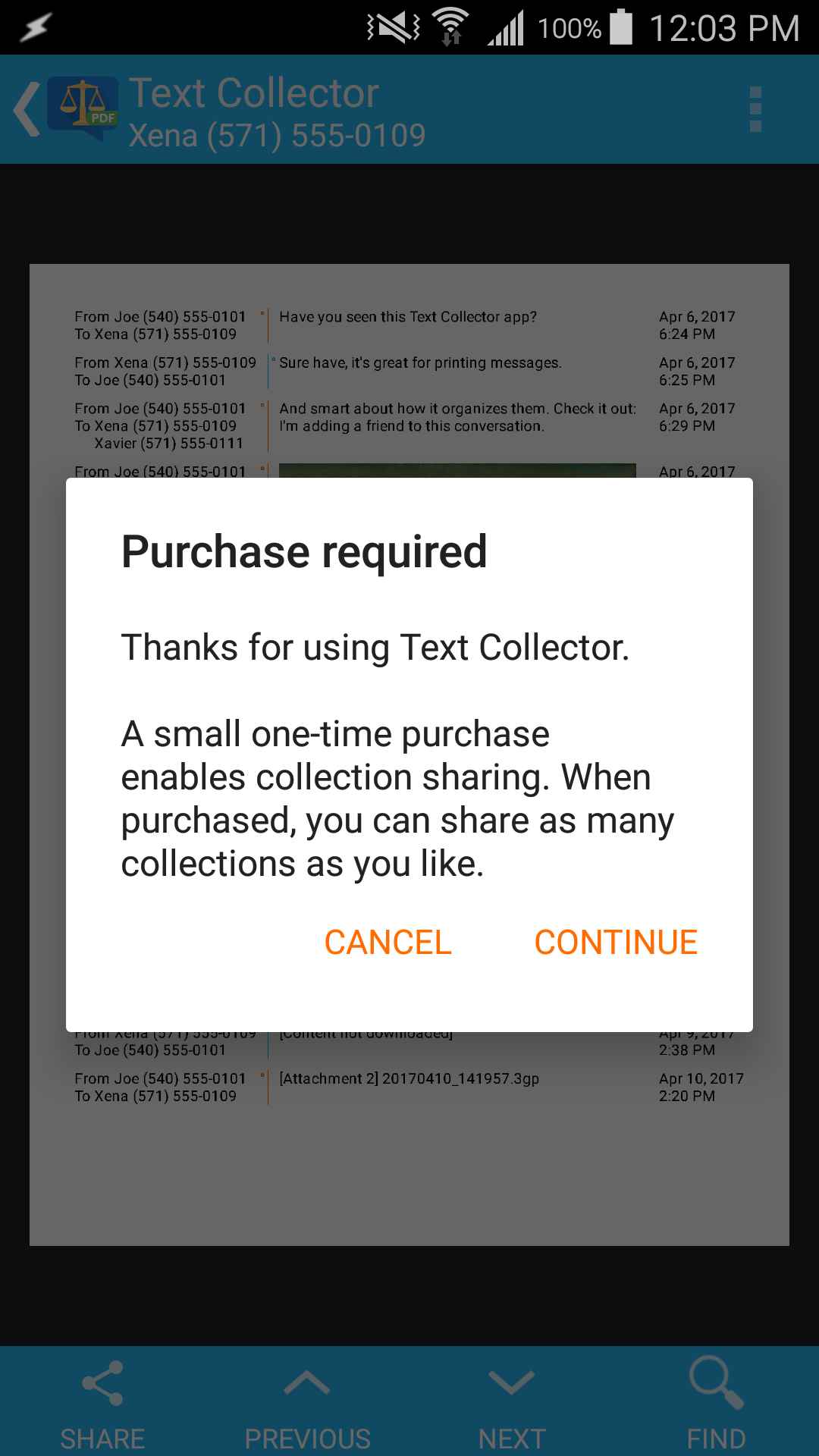 Dialog explaining that you'll need to purchase now