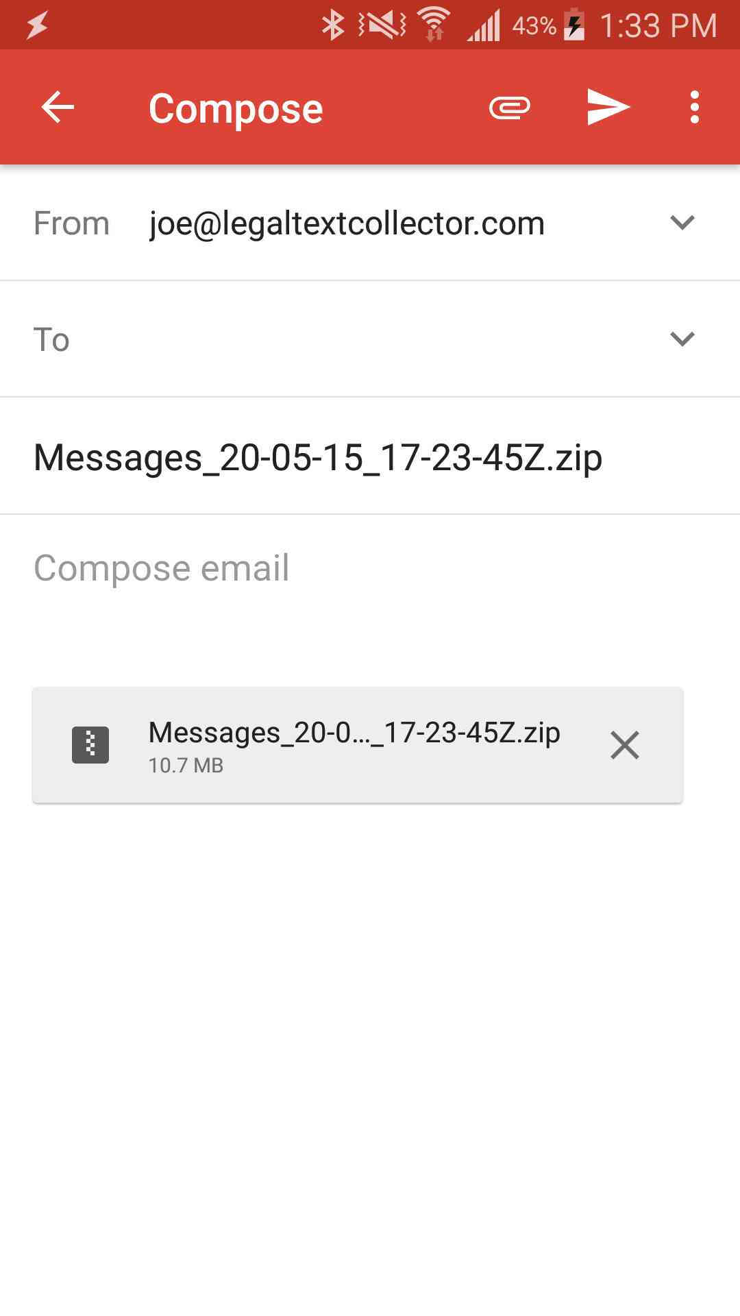 Draft email with an attachment in the Gmail app